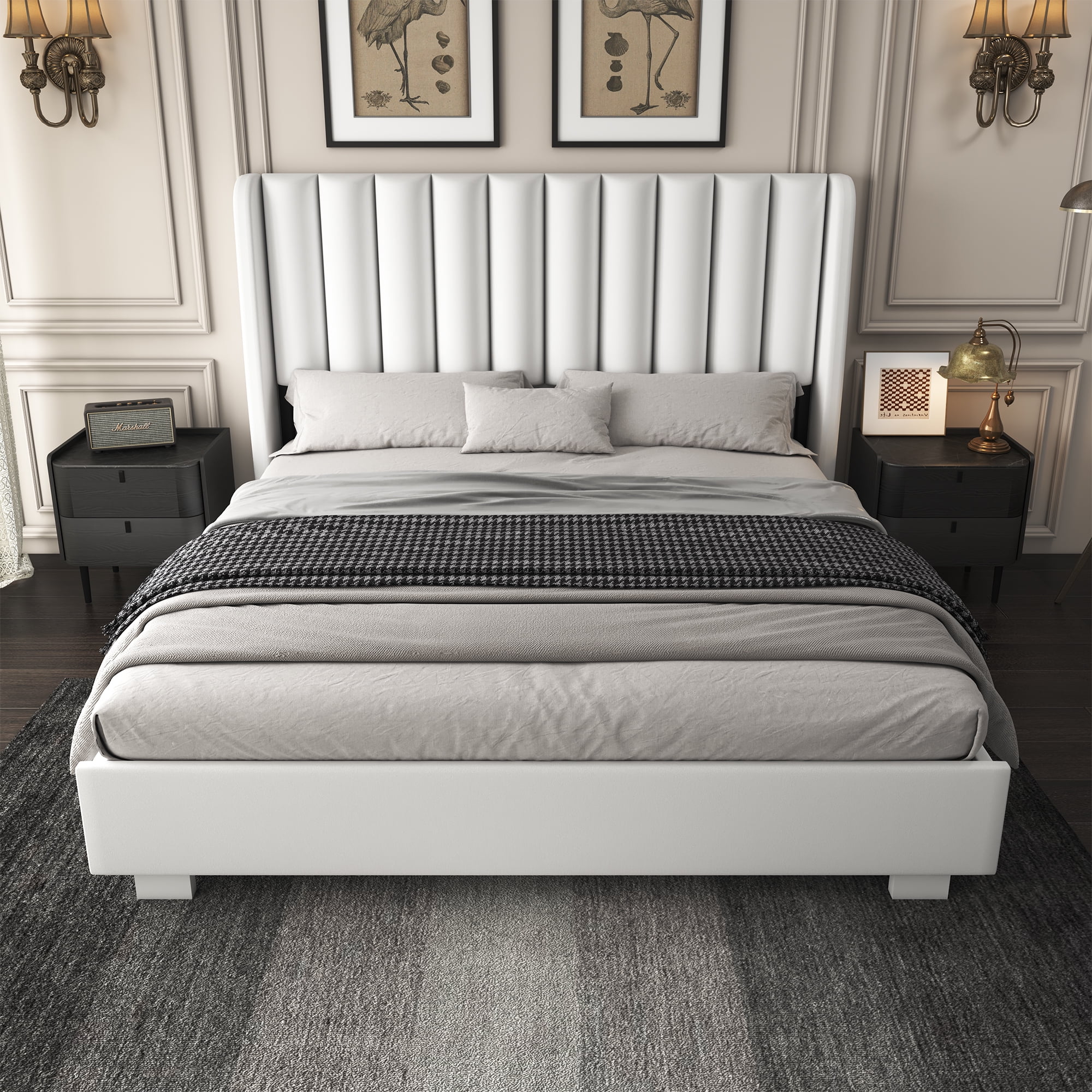 King Size Upholstered Lift Up Storage Bed Frame with 51" Tall Velvet Headboard, Wingback Platform Bed, Hydraulic Storage Base, No Box Spring Required, Noise-Free Double Low Profile Bed (King, White)
