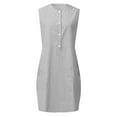 thumbnail image 4 of Kctiaxy Summer Dresses for Women Cotton Linen Cre W Neck Sleeve Less Tank Casual Front Button Dresses with Pockets, 4 of 4