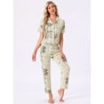 thumbnail image 3 of DARING DIVA Tencel Floral Short Sleeve Notched Collar Pants Set XL Beige, 3 of 7