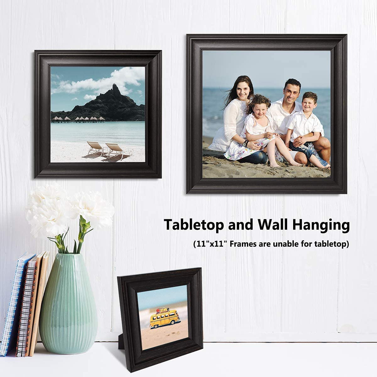 3 Pack, Black Wood Grain Rustic Photo Frame Set with High Definition Glass for Wall Mount Display LaVie Home 5x5 Picture Frames