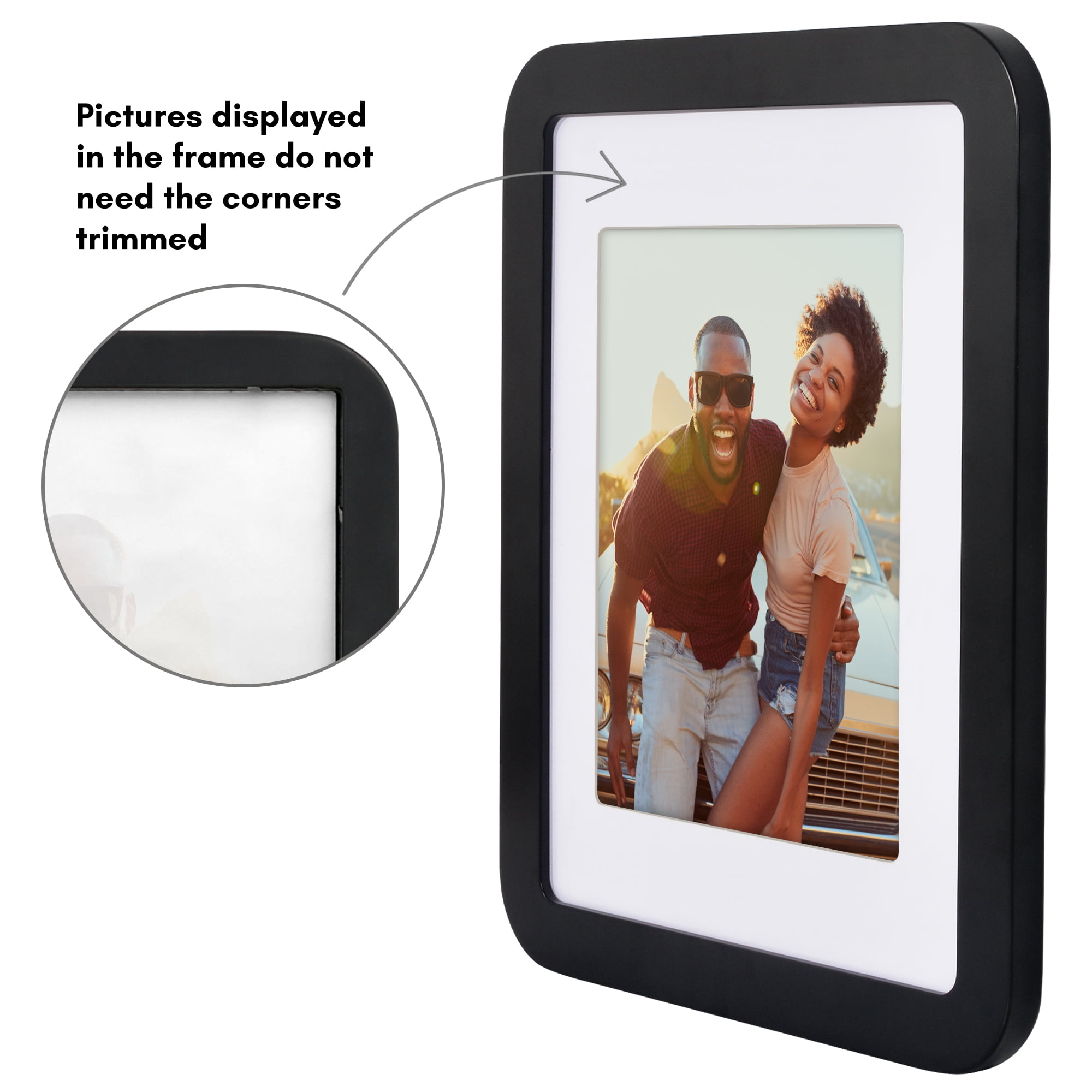 Black 11x14 Curved Corner Photo Frame with Mat & Glass