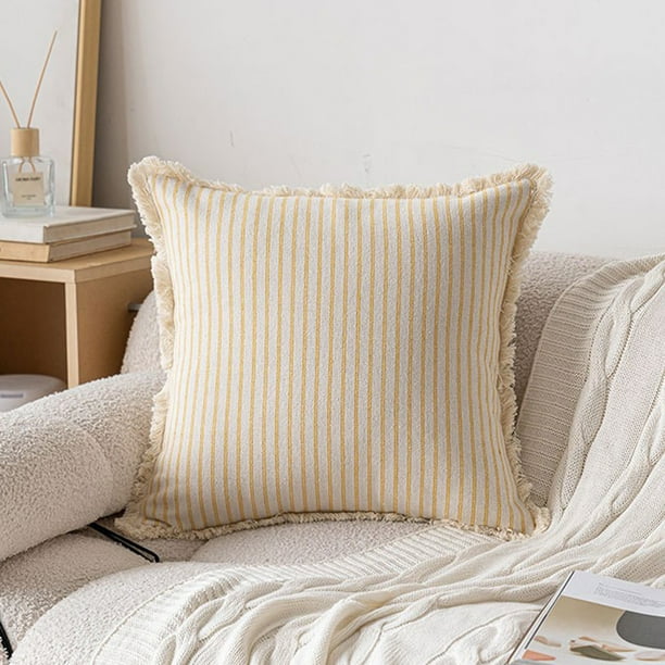Funda de almohada de lana tejida con barba, funda de cojín de tela suave, 45 x 45 cm, cojín decorativo para sofá, para dormitorio y sala de estar, diseño reversible, mezcla de lana duradera,