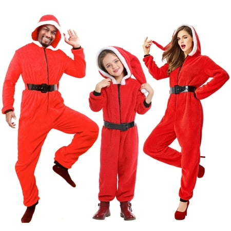 

ERTUTUYI Family Christmas Pajamas Set Hoodie Pajamas Jumpsuit Romper Holiday Pjs Hooded Sleepwear Red L