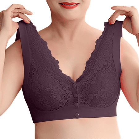 Fulorrnie Bras for Women Comfort No Underwire Supportive Bralette Front Closure Soft Cup Plunge Wirefree Bra  Purple  38