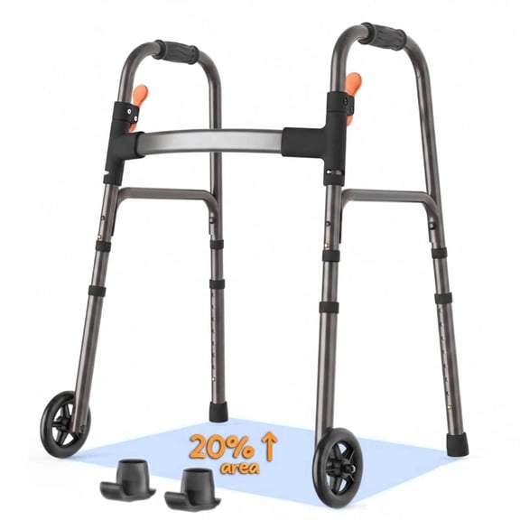 Specared Folding Walker for Seniors, Ultra-Lightweight Rolling Walker with Trigger Release Folding, 8 Levels 300lbs for Adults Handicap, Gray
