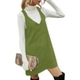 thumbnail image 4 of Autumn Winter Women V Neck Corduroy Overall Dress Casual Loose Mini Dress, 4 of 6