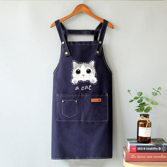 Adult Cat Canvas Cross-back Apron with 3 Pockets, Purple