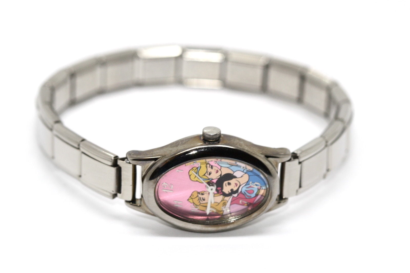 WALT DISNEY COLLECTORS EDITION SILVER MURANO ITALIAN CHARM PRINCESS WATCH