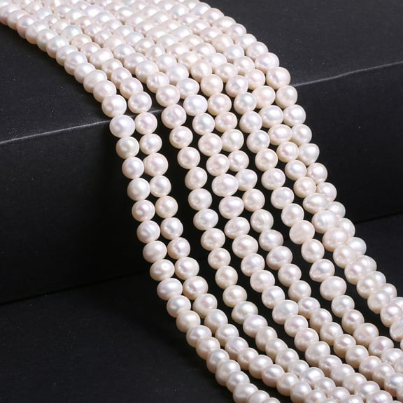 LOLIPPYY Natural Freshwater Pearls Beads Garland 5-6mm White Cultured Beaded Strings for DIY Crafts Necklaces Bracelets Jewelry Making Supplies