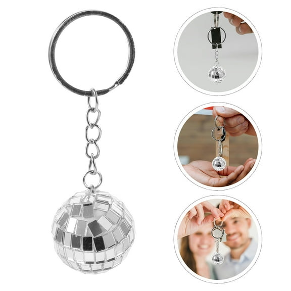 LULULION 6 Pcs Disco Keychain Decoration Silver Keychains for 70s Themed Parties