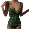 thumbnail image 1 of Bikini de traje de tres piezas con liga de encaje de lencería sexy con flores sólidas a la moda para mujer Fridja  nalpqowj48495, 1 of 7