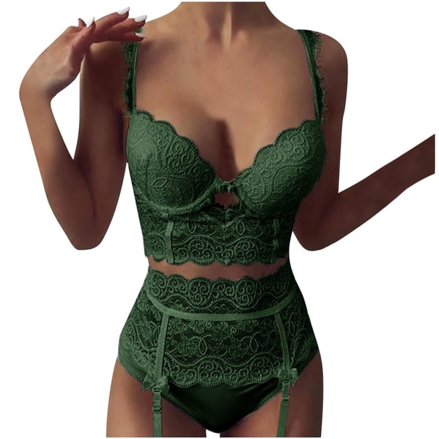 Bikini de traje de tres piezas con liga de encaje de lencería sexy con flores sólidas a la moda para mujer Fridja nalpqowj48495