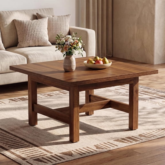 Tribesigns 31 inch Square Wood Coffee Table for Living Room, Farmhouse Center Table with Sturdy Legs for Home Office, Small Apartment, Rustic Brown
