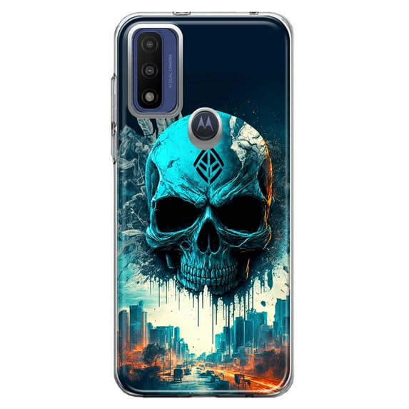 MUNDAZE Motorola Moto G Pure Blue Apocalypse Cyberpunk Skull Feather Double Layer Phone Case Cover