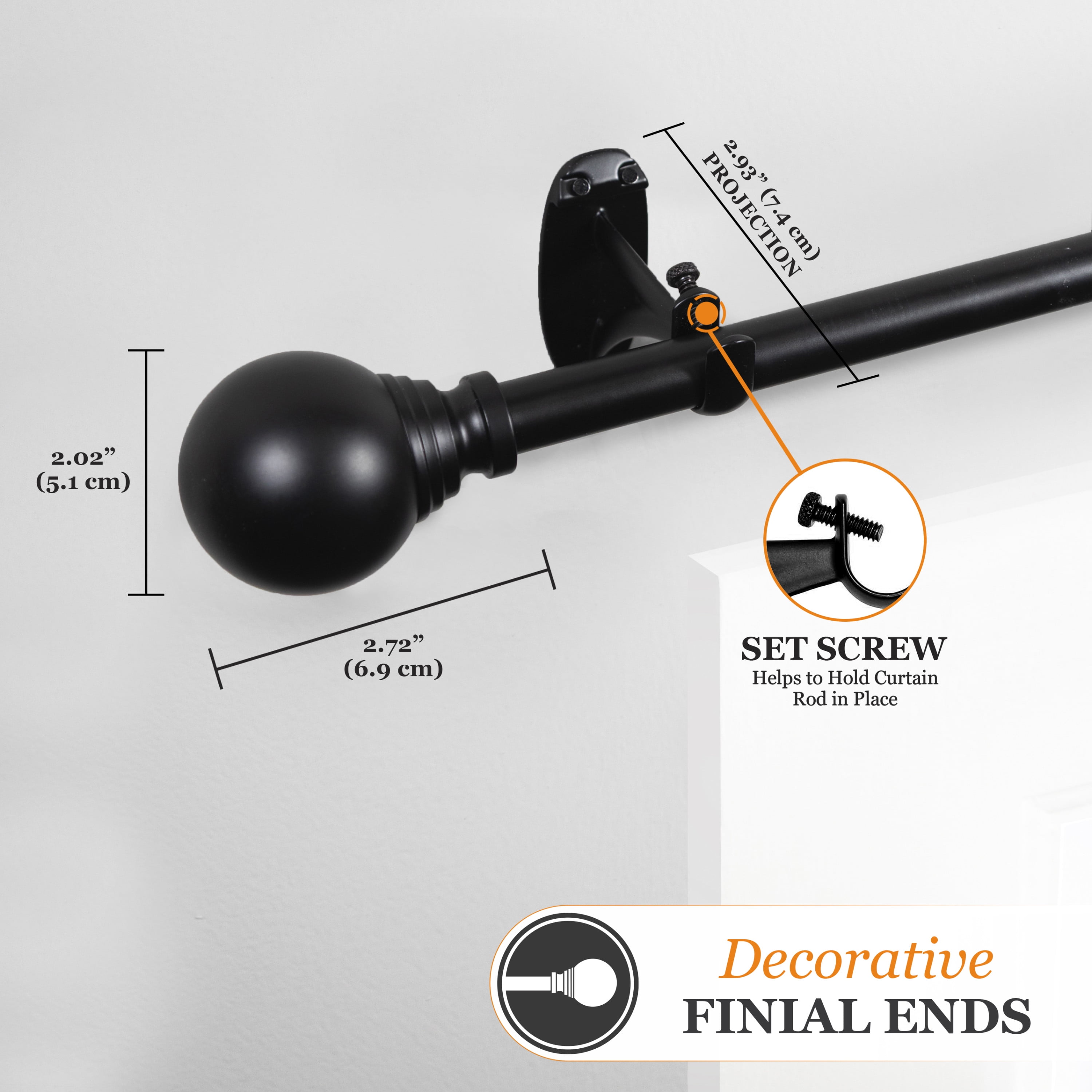Fast Fit 5/8" Black Adjustable Curtain Rod, 25-60"
