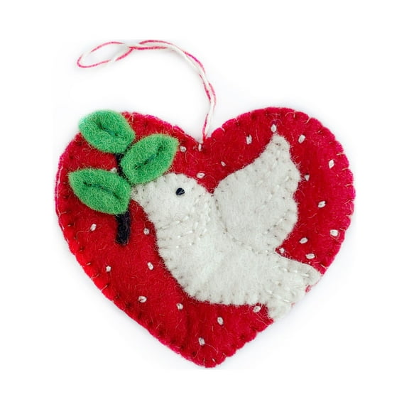 Heart Dove Ornament - Felt Wool Fair Trade Handmade Christmas Nepal