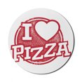 thumbnail image 1 of Saying Mouse Pad for Computers, Grunge I Love Pizza Lettering with Heart Shape and Rubber Stamp Food Theme, Round Non-Slip Thick Rubber Modern Mousepad, 8" Round, Vermilion and White, by Ambesonne, 1 of 2