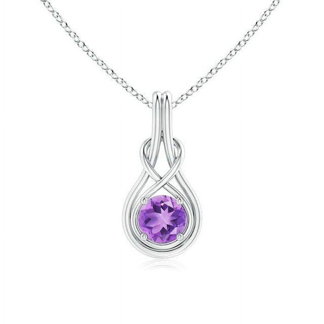 Angara Collier en Améthyste Naturelle - Pendentif Solitaire en Améthyste Ronde Nœud Infini en Or Blanc 14 K pour Femmes