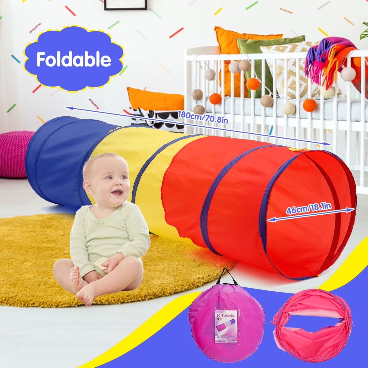 3 in 1 Baby Toddler Crawling Tunnel Play Tube In/Outdoor  Kids Game Tent Xmas 