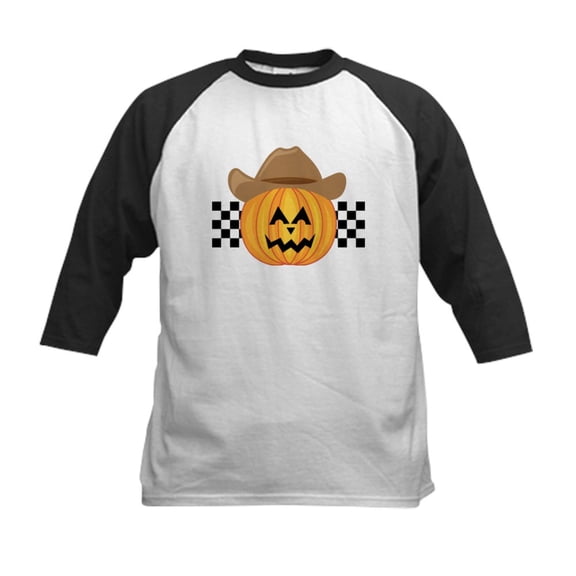 CafePress - Western Halloween Cowboy Pumpkin Kids Baseball T Shirt - Kids Cotton Baseball Jersey, 3/4 Sleeve Shirt