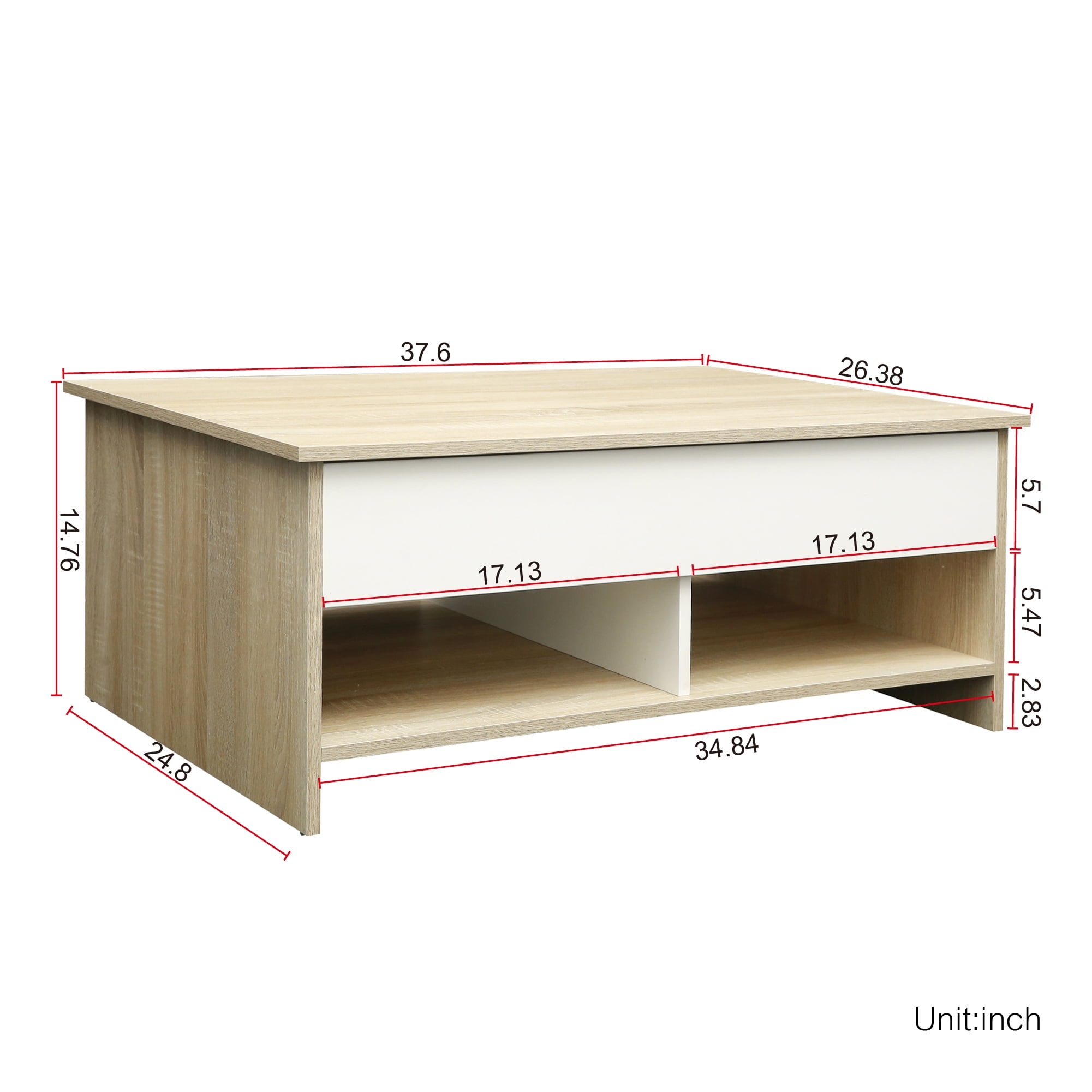 Resenkos Lift Top Coffee Table w/Hidden Storage Compartment & 2 Open Shelves for Living Room Office,Oak Color Resenkos Lift Top Coffee Table w/Hidden Storage Compartment & 2 Open Shelves for Living Room Office,Oak Color
