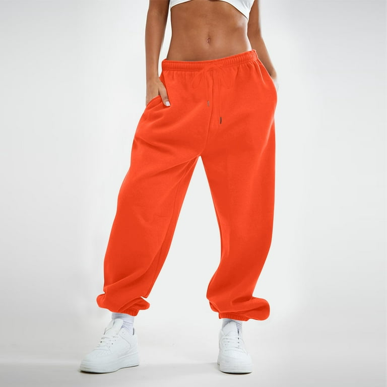 Knosfe Womens Petite Sweatpants Cinch Bottom Drawstring Fashion Ladies  Sweatpants Wide Leg Casual Straight Leg Clearance Womens Tall Joggers with  Pockets Tall High Waisted Baggy Pants Y2k Orange 2XL 