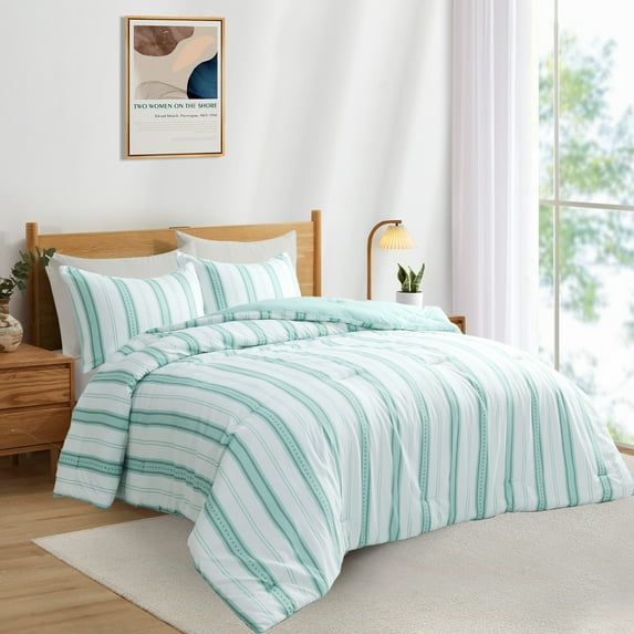 Peace Nest Year-Round Printed Striped Microfiber Comforter Set, Green, Twin