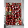 thumbnail image 5 of Fsddascl Red Plaid Christmas Shower Curtain Set - Extra Long 72" x 96" Washable Bathtub Curtain with 12 Hooks, Xmas Botanical Birds Poinsettia Balls Waterproof Fabric Shower Curtains for Bathroom, 5 of 6