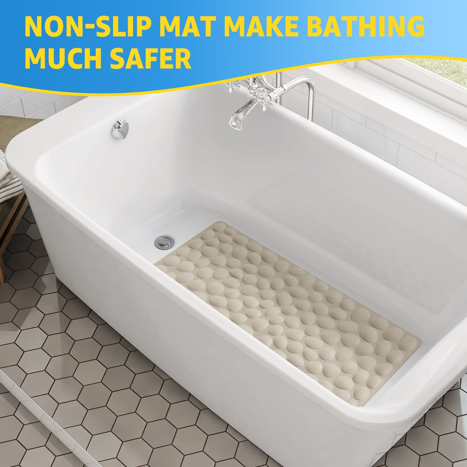 OTHWAY Bathtub Mat Non Slip, Rubber Bath Mat for Kids for Baby, 16x31.5 inch Large Bath Mats for Bathroom Tub with Strong Suction Cups (Brown)