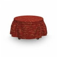 thumbnail image 3 of Asian Ottoman Cover, Far Eastern Folk Clouds Motif, 2 Piece Slipcover Set with Ruffle Skirt for Square Round Cube Footstool Decorative Home Accent, Standard Size, Vermilion Cream, by Ambesonne, 3 of 5