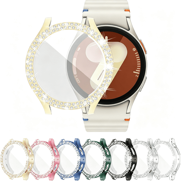 HBMYN 7-Pack] Sparkling Case Compatible with Galaxy Watch 7 40mm Screen Protector, Soft TPU Cover 2 Row Rhinestone Full Protective Bumper Accessory for Galaxy Watch7 40MM for Women Men