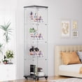 thumbnail image 4 of 4 Tier Glass Display Cabinet Single Door Glass Cabinet with Lock and Wheels Floor Standing Storage Cabinet with 3 Acrylic Shelves for Living Room Bedroom and Office Black 15.8"L x 14.2"W x 65.1"H, 4 of 23