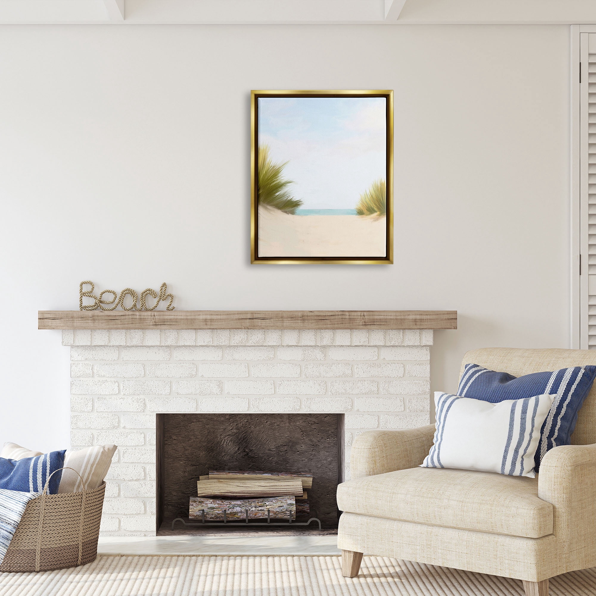 Stupell Industries Seaside Beach Dunes Nature Painting Gold Floater Framed Art Print Wall Art, 25 x 31