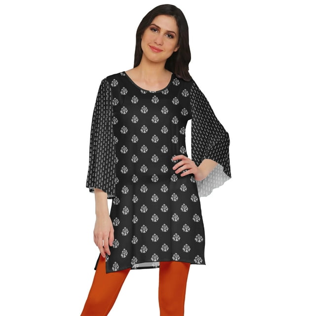 Moomaya Kurtis Courtes en Poly-Crêpe pour Femmes, Robe à Manches Kimono Imprimée, Haut Indien