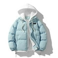 thumbnail image 2 of Wyobmus Men's Quilted Jackets Winter Heavyweight Hooded Puffer Jacket Solid Zipper Coat Casual Oversized Padded Jacket Light Blue, 2 of 4