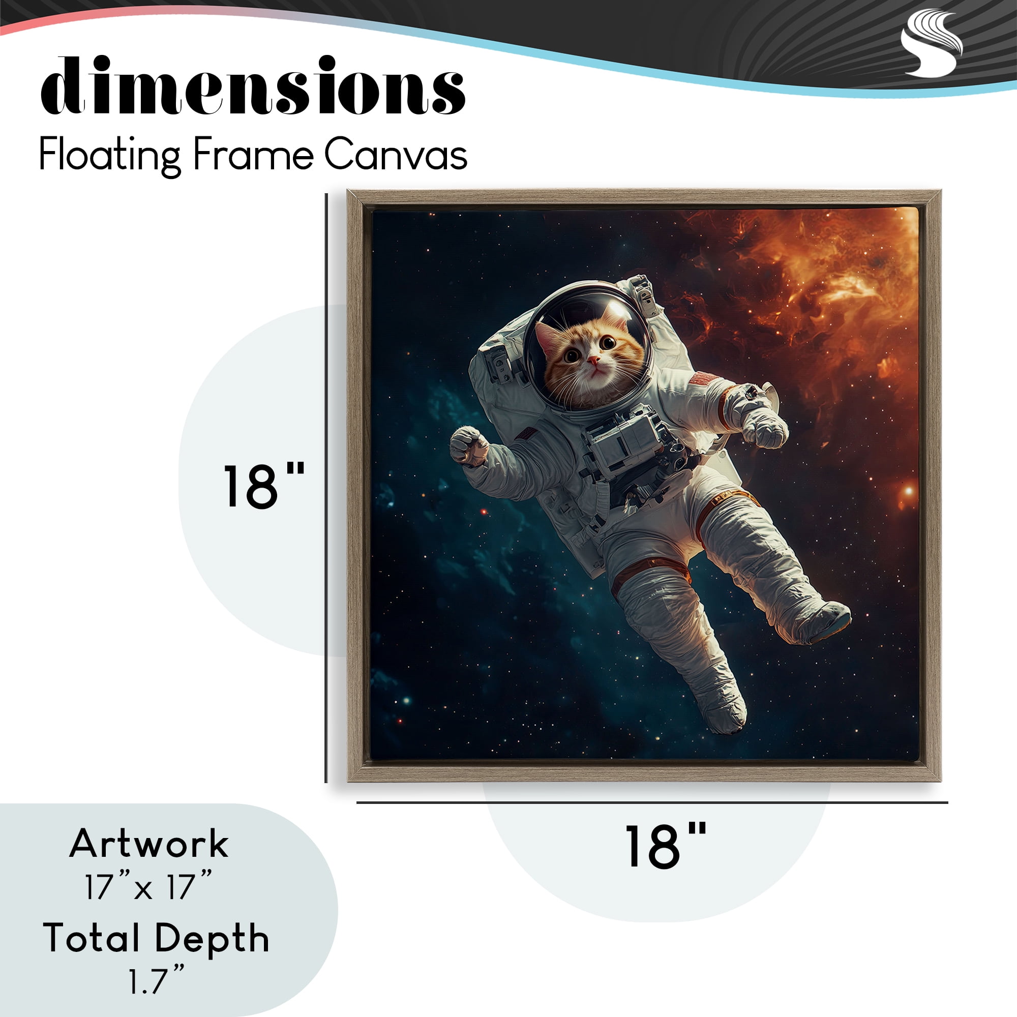 Interstellar Cat Astronaut Brown Framed Floater Canvas Wall Art, design by Jim Baldwin