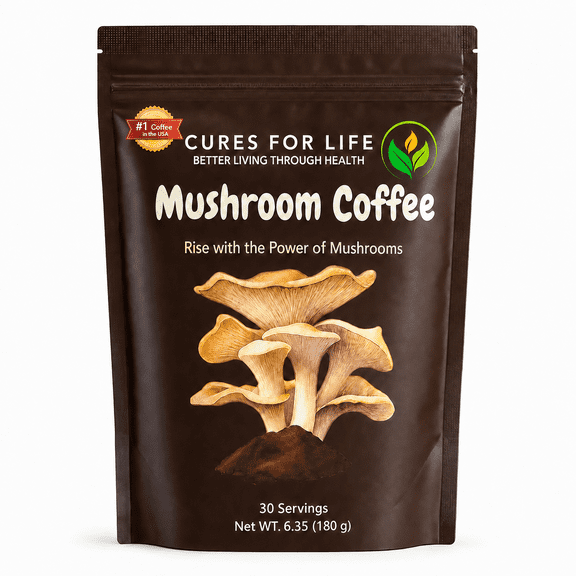 Cures For Life Mushroom Coffee Drink Mix, 30 Servings, 6.35 oz (180 g)