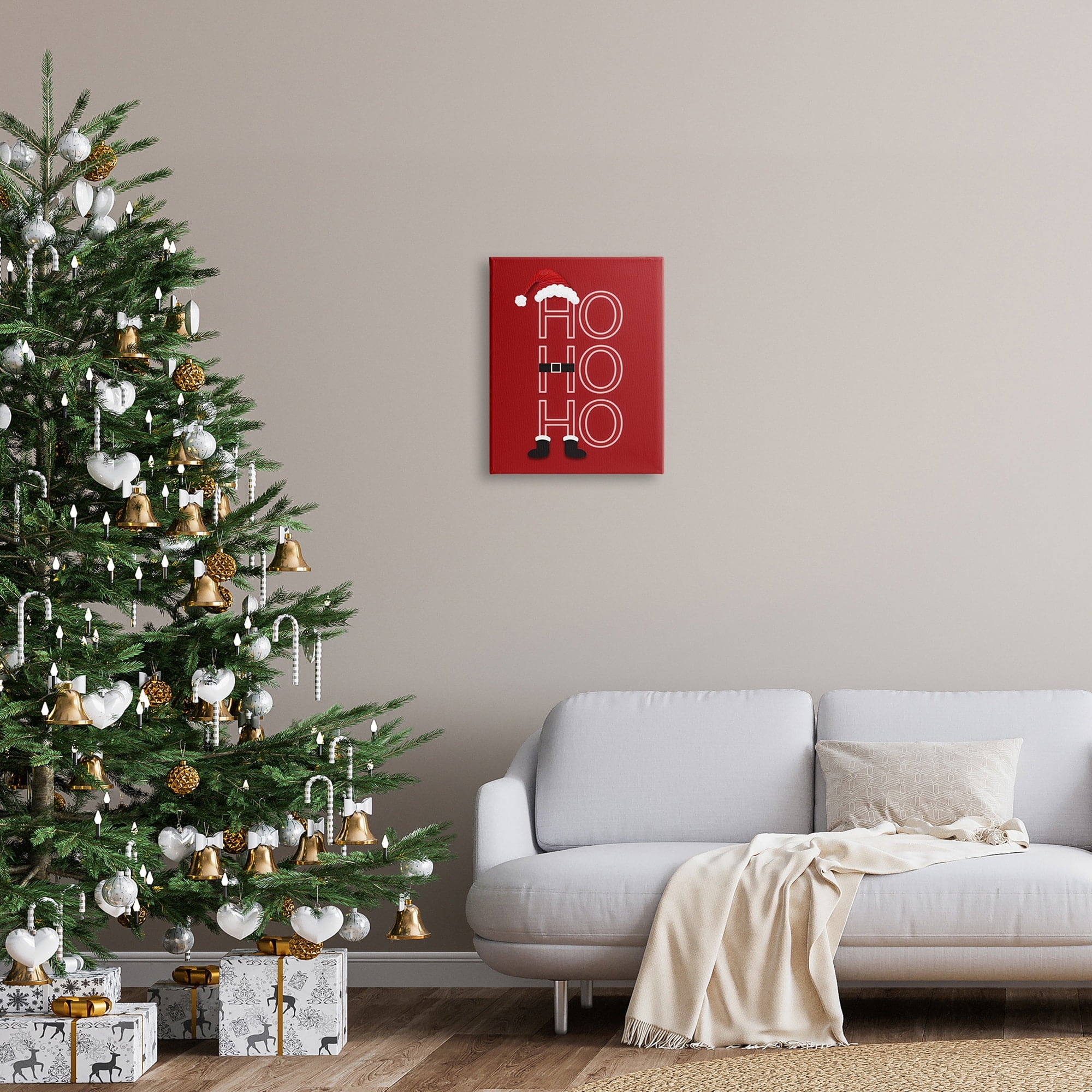 Ho-Ho-Ho Clever Red Santa Claus Outfit Typography Inspirational Graphic Art Gallery-Wrapped Canvas Print Wall Art