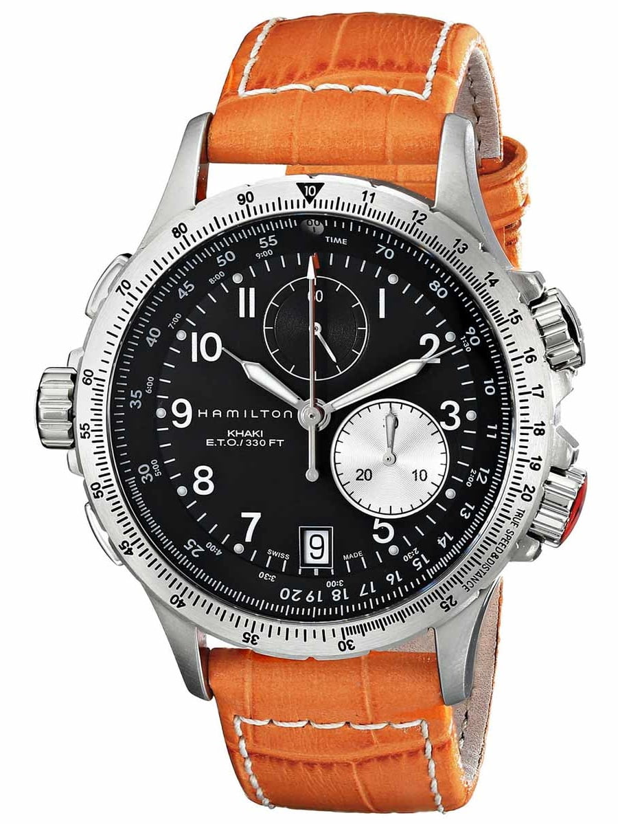 HAMILTON 腕時計 Hamilton H77612933 Men's Khaki ETO Lefty Black Dial Orange Leather