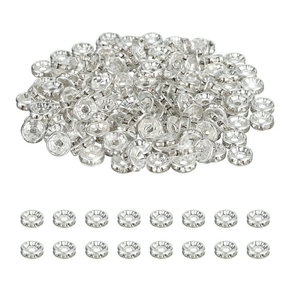 Uxcell 8mm Rondelle Spacer Bead, 200 Pcs Crystal Rhinestone Loose Bead Spacers for Jewelry Making, Silver