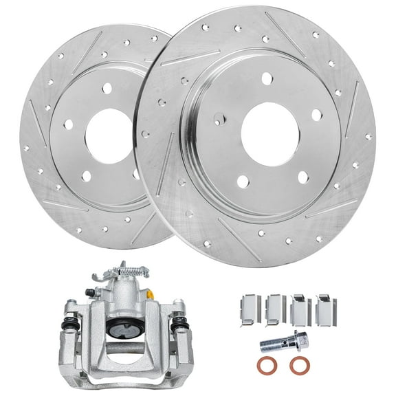 Detroit Axle - Rear Brake Kit for Dodge Grand Caravan Chrysler Town & Country Ram C/V Volkswagen  Routan, Drilled & Slotted Disc Brake Rotors Left Brake Caliper Replacement : 12.00" inch Rotor