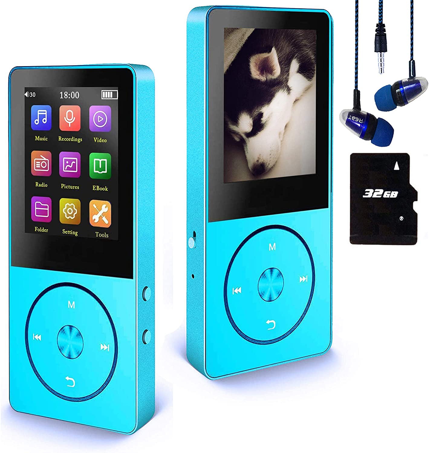 MP3 Player Voice Record MP4 Player Hotechs MP3 Music Player with 32GB Memory SD Card Slim Classic Digital LCD 1.82 Screen Mini USB Port with FM Radio 