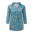 thumbnail image 5 of IROINNID Women's Long Sleeve V-Neck Shirts Daily V-Neck Three Quarter 3/4 Sleeve T Shirt Autumn Printing Blouse Tops Sweatshirt,Blue, 5 of 6