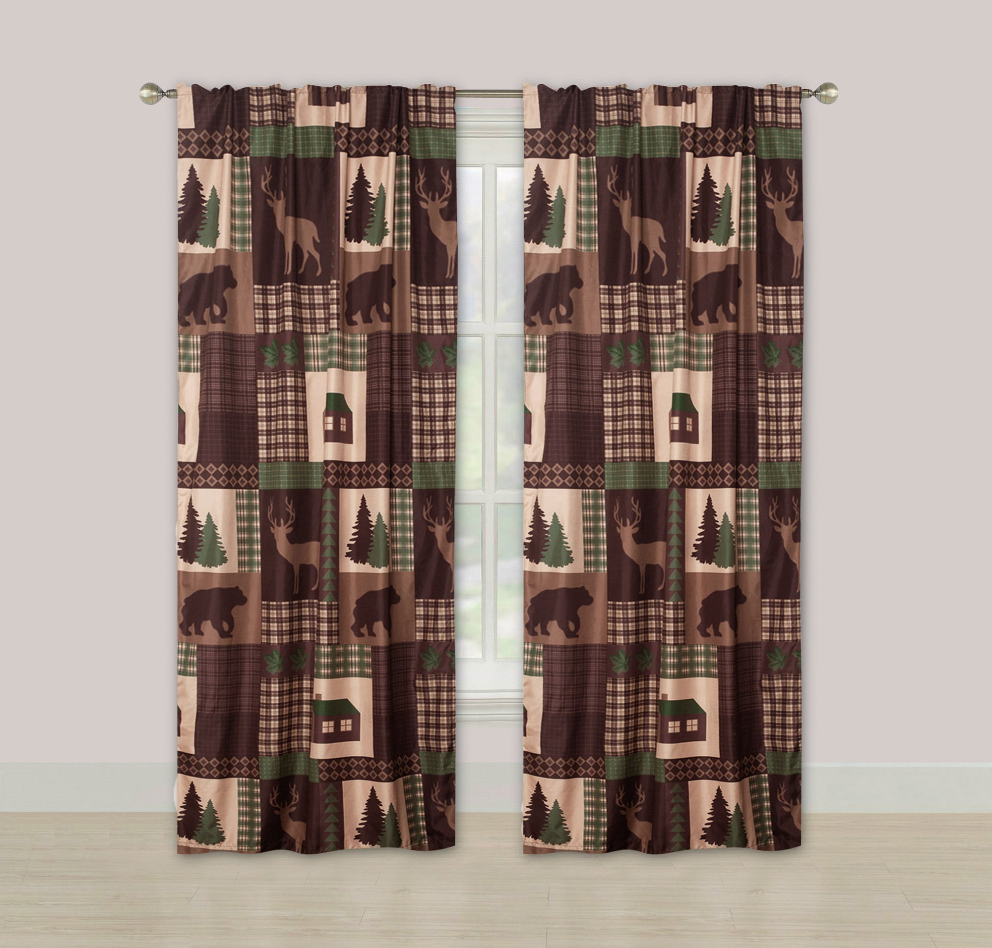 TIE BACKS & VALANCE CAMO CAMOUFLAGE THE WOODS NEW 5 PC CURTAIN SET with PANELS 