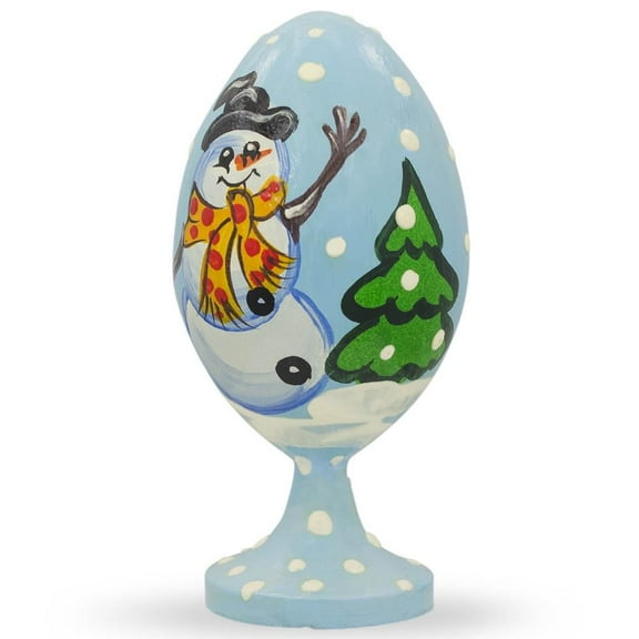 Happy Snowman and Christmas Tree Wooden Figurine