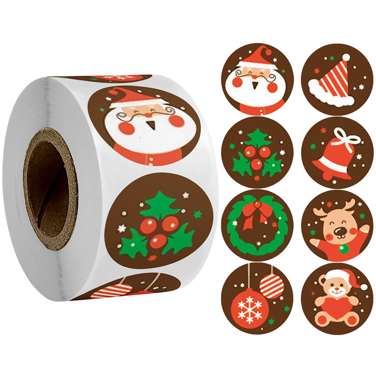 Christmas Stickers,500pcs/roll Round Merry Christmas Stickers Thank You Card Gift Box Package Seal Label Stamp Envelopes Cards Invitations Gift Packages Scrapbooking Decoration