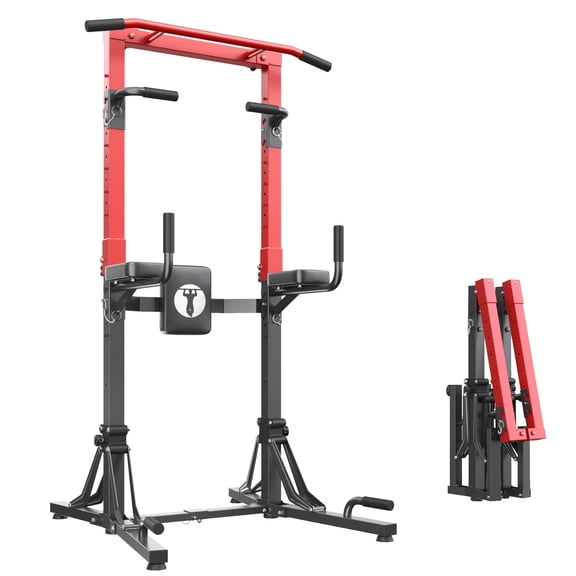 Foldable Power Tower Home Gym, Adjustable Height Pull Up & Dip Station for Full Body Strength Training Workout Equipment