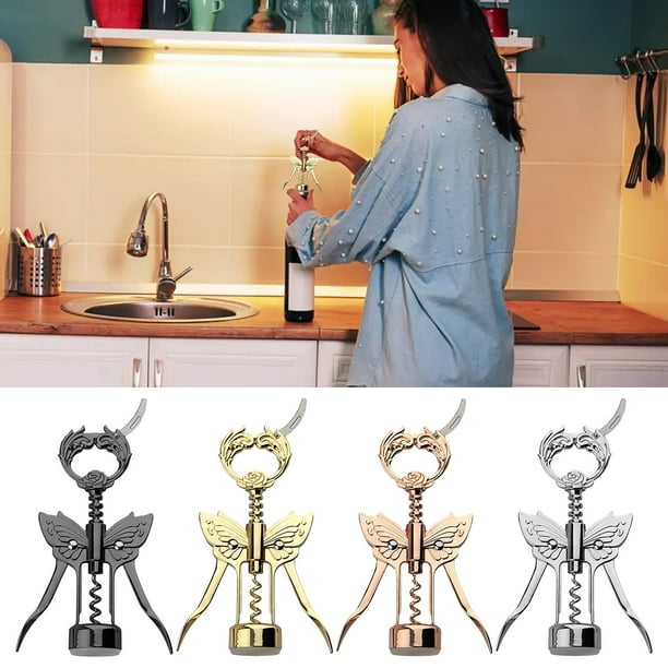 Abridor de Botellas En Vino con Alas, Diseño de Gusano Autocentrante, Abridor de Botellas de Cerveza Integrado, Brazos de Palanca Fáciles de Usar, Diseño Resistente y Duradero, Regalo Elegante para A