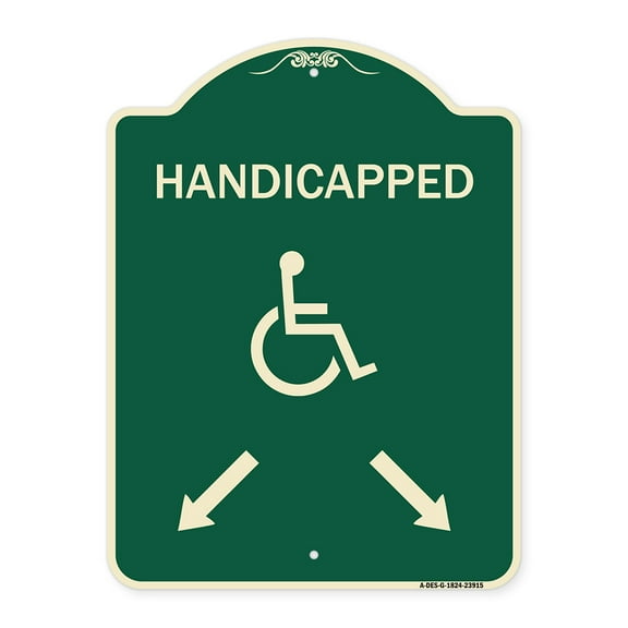 SignMission Designer Series Sign - Handicapped Parking with Double Arrows | Green & Tan 18" x 24" Heavy-Gauge Aluminum Architectural Sign | Protect Your Business & Municipality | Made