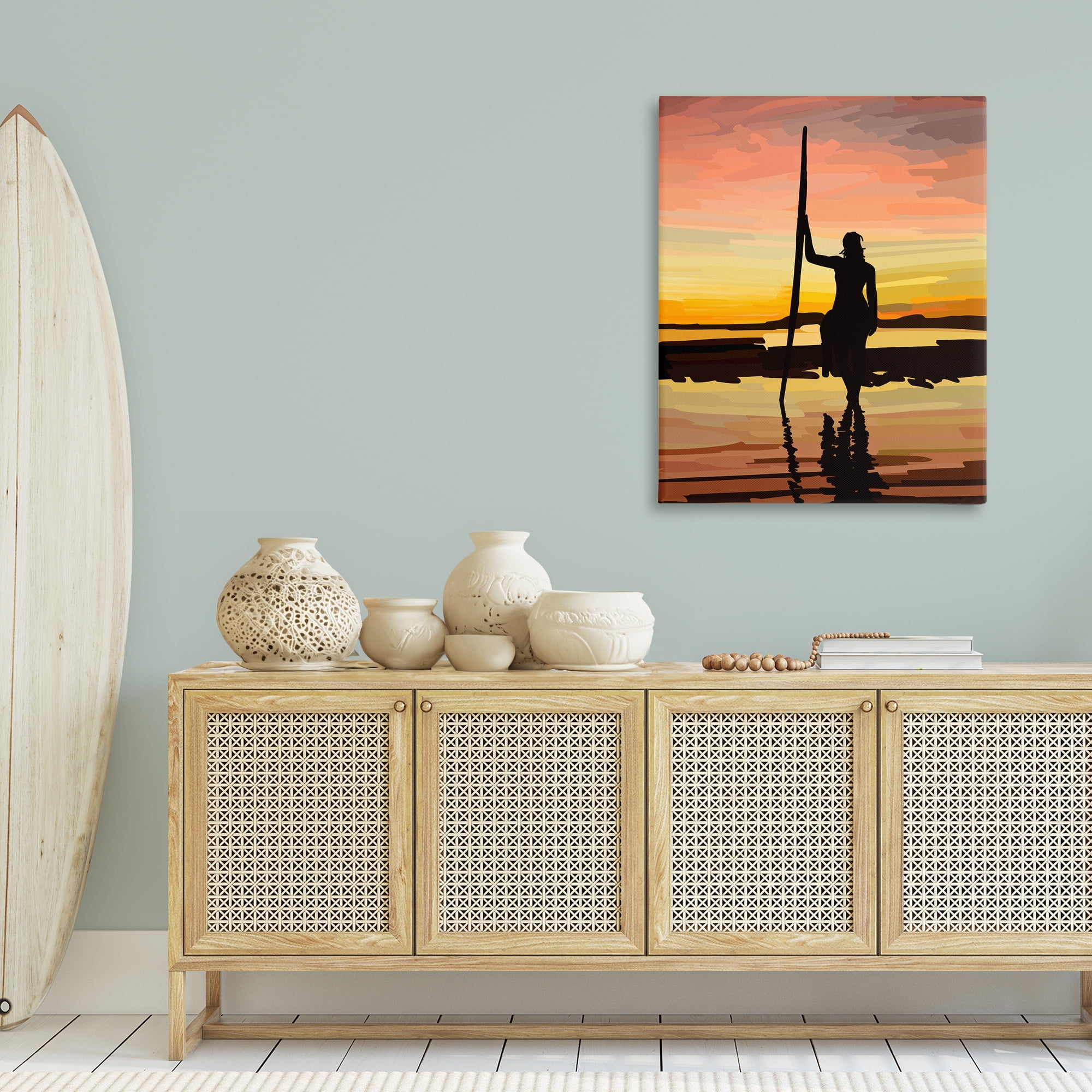 Stupell Industries Sunset Surfer Silhouette Nautical & Beach Painting Wrapped Canvas Art Print Wall Art, 30 x 40
